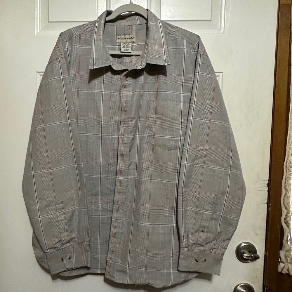 SCANDIA WOODS‎ Men's Shirt Size XXL 2XL Gray Plaid Long Sleeve